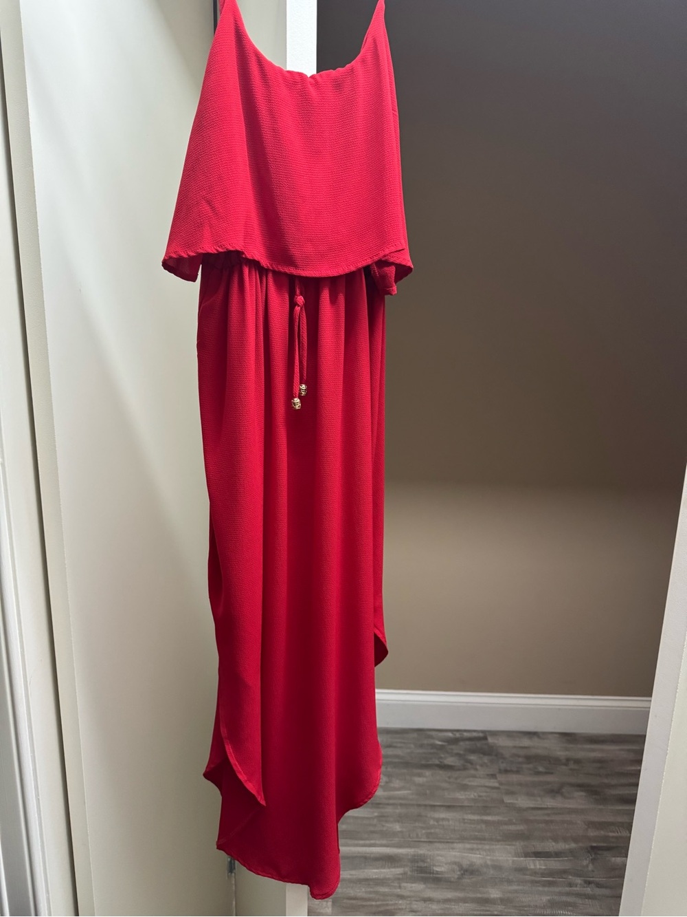 Women’s Red High-Low Maxi Skirt with Adjustable Waist